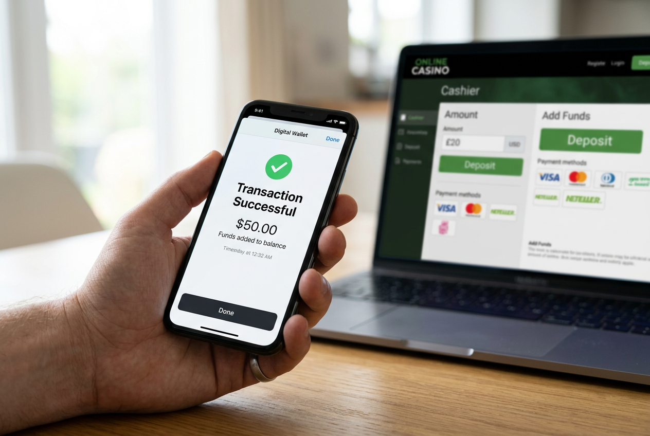 Hand holding a smartphone confirming a transaction
