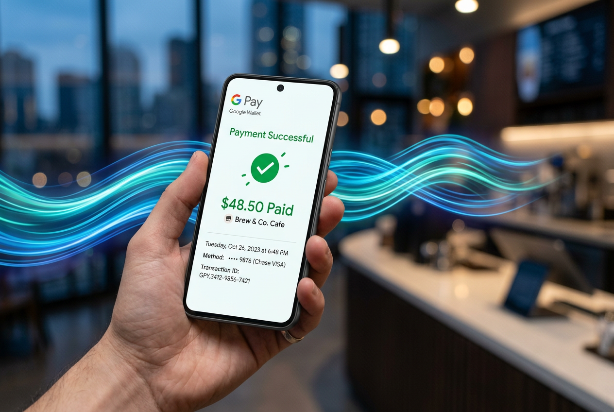 A conceptual image of a fast digital payment confirmation.