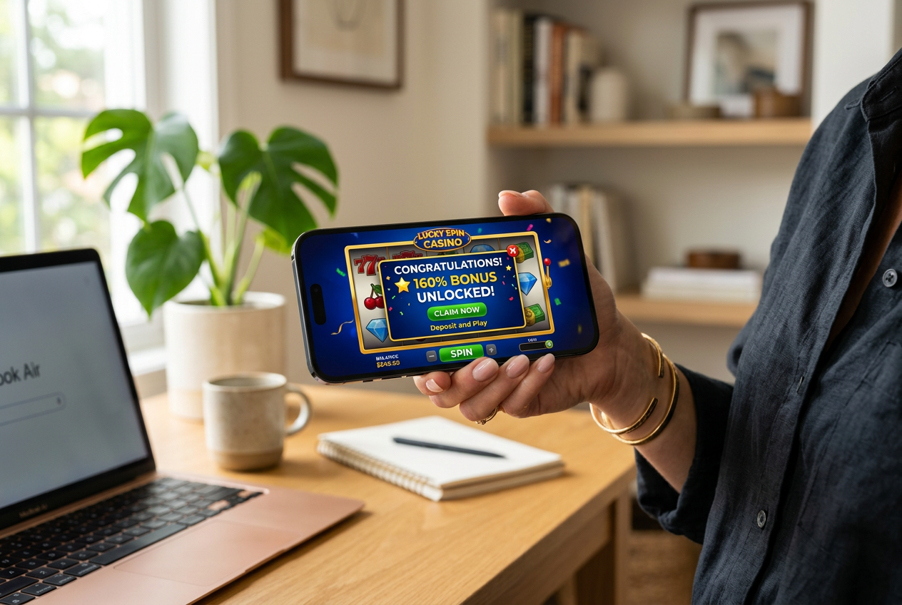 A smartphone showing an attractive casino bonus.
