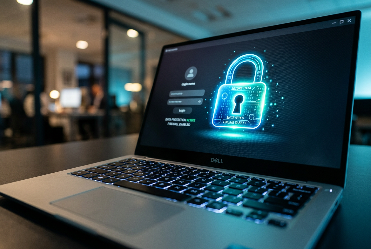 Close-up of a security padlock icon on a digital screen representing safety.